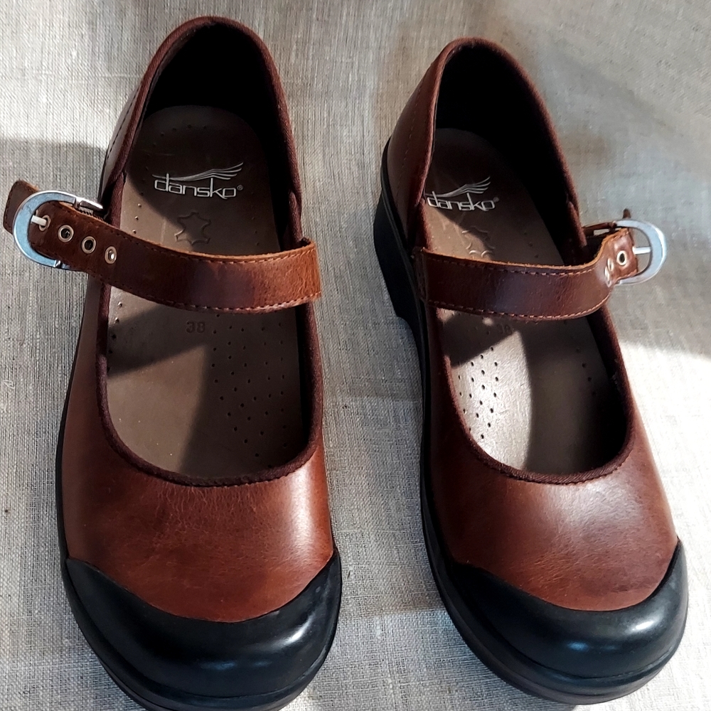 Dansko Mary Jane shoes, size 7, brown with rubber toes.